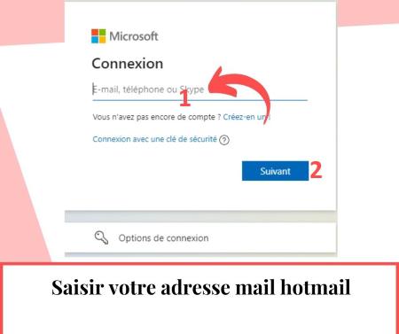 Etapes pour une connexion à hotmail